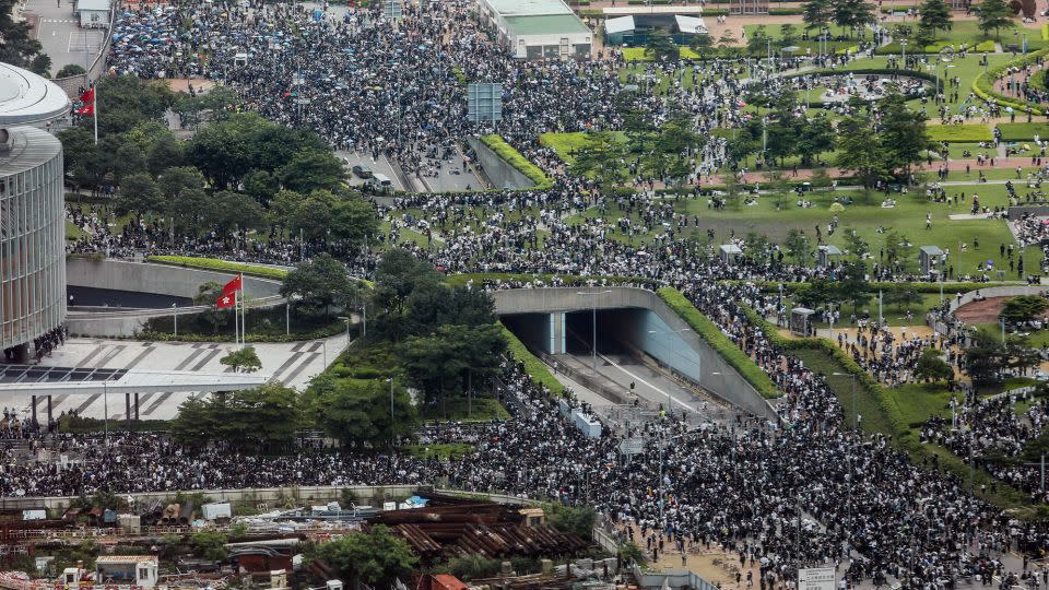Democracy protests swelled in 2019 with huge crowds turning out for a movement that was embraced by Lai and his newspaper - Dale de la Rey/AFP/Getty Images