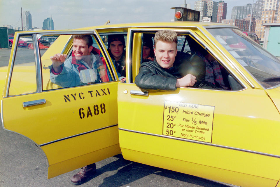 Gary Barlow, Robbie Williams and Jason Orange of Take That in New York 1995 