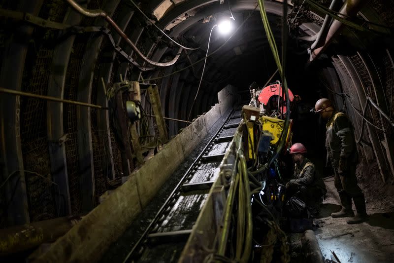 Miners work inside a coal mine in Dnipropetrovsk region
