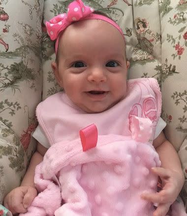 At four months old, Lynlee is happy and healthy. Photo: CNN