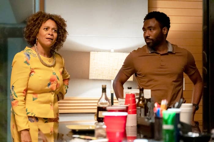 Aunt Jeanie (Michole Briana White) and Earn (Donald Glover) in the episode “Light Skinned-ed” from Atlanta