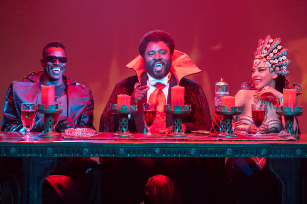 The Vampire Round Table, from left to right, Blade, Prince Mamuwalde and Queen Akasha.