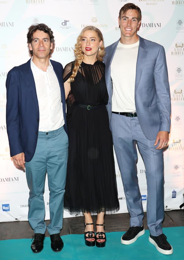 Amber Heard, Eduardo Noriega y Conor Allyn en la presentación de la película In the Fire