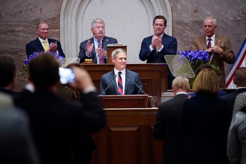 Gov. Bill Lee delivers his State of the State address on Monday, Jan. 31, 2022 in Nashville, Tenn. 