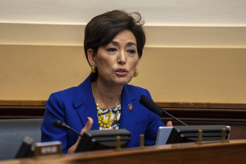Rep. Young Kim, R-Calif., speaks during the House Committee on Foreign Affairs hearing on the administration foreign policy priorities on Capitol Hill on Wednesday, March 10, 2021, in Washington. (Ken Cedeno/Pool via AP)