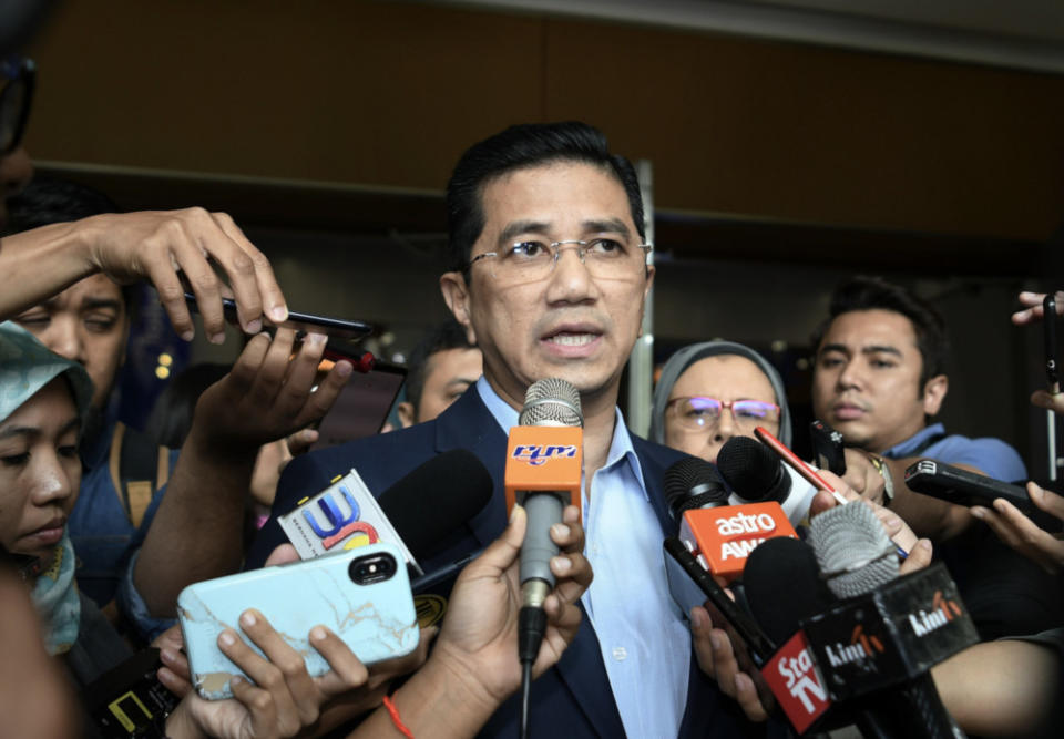 Economic Affairs Minister Datuk Seri Mohamed Azmin Ali speaks to the media after launching the Graduan Aspire Career Fair at the Kuala Lumpur Convention Centre July 13, 2019. — Bernama pic