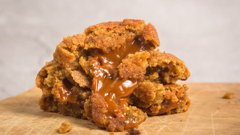 Caramel stuffed cookie stack