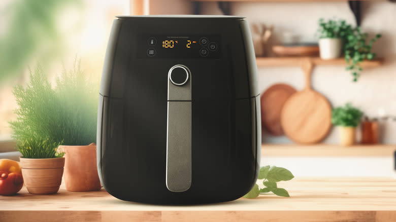 black air fryer on counter