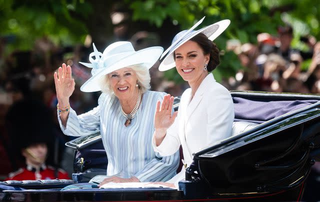 Samir Hussein/WireImage Queen Camilla and Kate Middleton travel by carriage at Trooping the Colour in 2022.