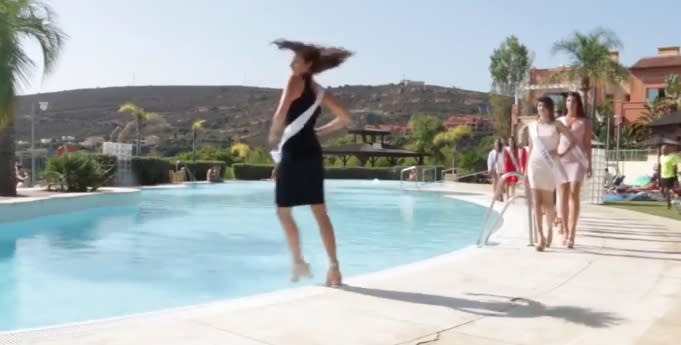 A Miss Universe contestant fell into a pool while trying to twirl, is all of us