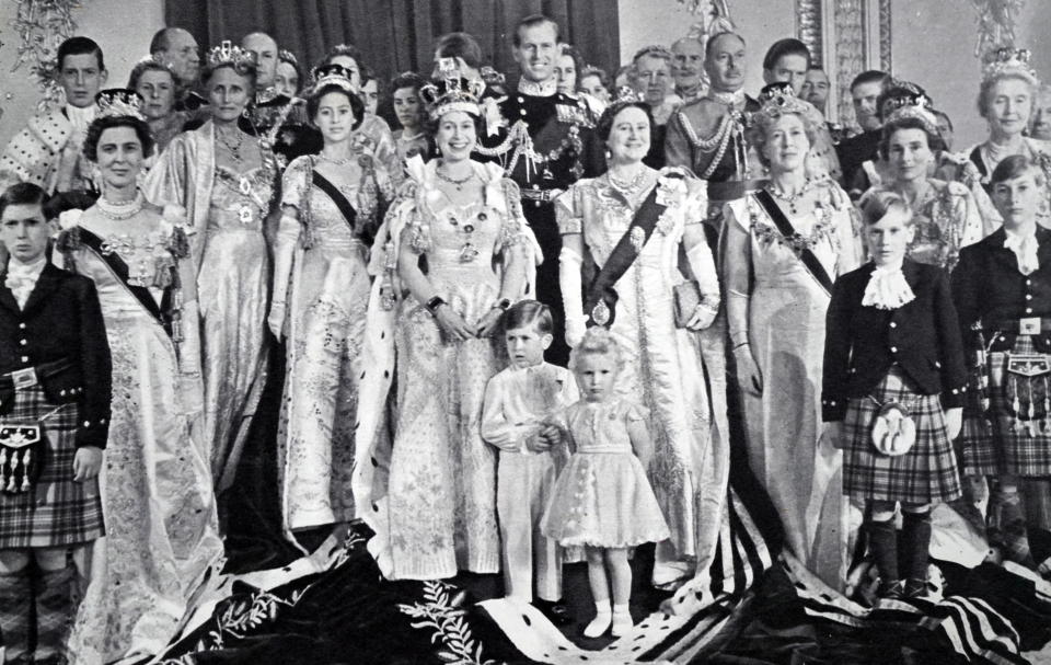 Elizabeth II after her coronation with a family group at Buckingham Palace. (Left to right) Prince Michael, the Duke of Kent, the Duchess of Kent, Crown Princess Marthe of Norway, Crown Prince Olaf of Norway, Princess Margaret, the Queen, the Duke of Edinburgh, Prince Charles, Princess Anne, Queen Elizabeth the Queen Mother, the Earl of Athlone, the Duke of Gloucester, the Princess Royal, the Earl of Harewood, Prince Richard, the Duchess of Gloucester, Prince William, and Princess Alice Countess of Athlone.