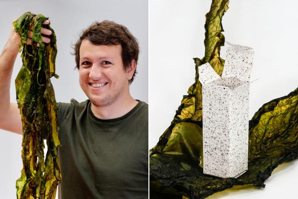 Notpla’s co-founder Pierre Paslier and their seaweed paper (Notpla)