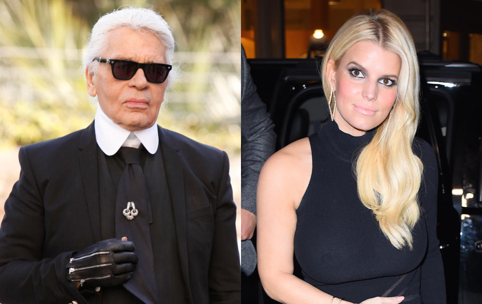 Jessica Simpson’s post about Karl Lagerfeld is getting flak. (Photos: Getty Images)