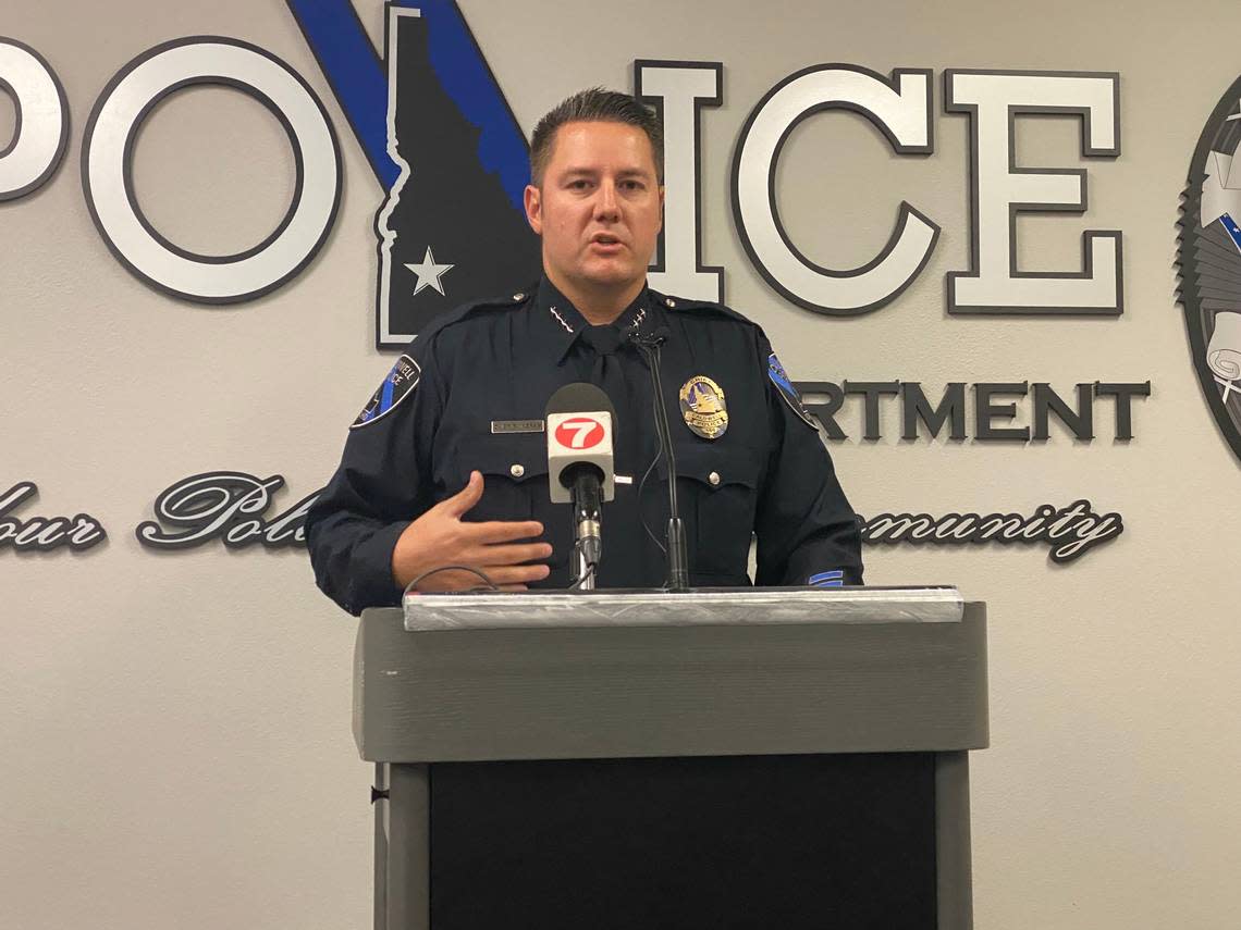Caldwell Police Chief Rex Ingram speaks during an Aug. 10, 2022 press conference, regarding additional charges that were filed against fired Caldwell Lt. Joey Hoadley.