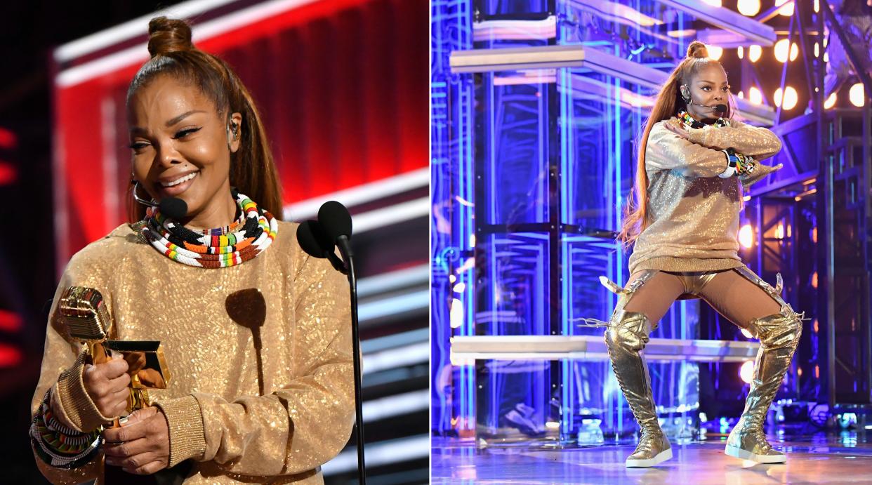 Janet onstage during the 2018 Billboard Music Awards. (Getty)