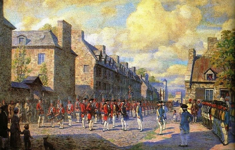 French authorities surrender Montreal to British forces in 1760 as part of the French and Indian War. On February 10, 1763, the Treaty of Paris ended the French and Indian War, with France ceding Quebec to Great Britain. File Image courtesy of Musée Virtuel du Canada/Wikimedia