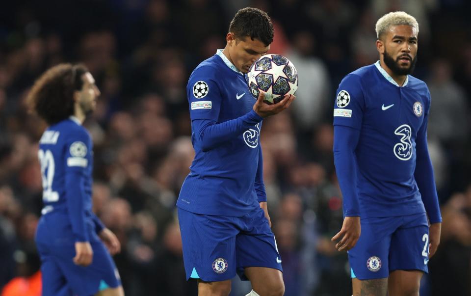 A dejected Thiago Silva of Chelsea after conceding the opening goal to make it 0-1 during the UEFA Champions League quarterfinal second leg match between Chelsea FC and Real Madrid at Stamford Bridge on April 18, 2023 in London, United Kingdom - James Williamson/Getty Images