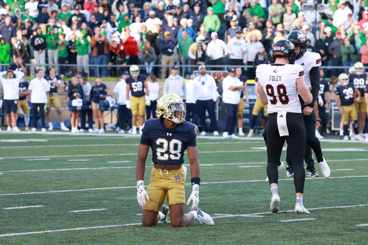 How does Notre Dame’s surprise defeat rank among the biggest upsets in college football history?