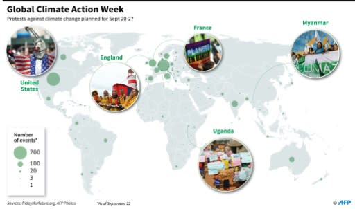 Map of climate protests planned during Global Climate Action Week (Sept 20-27)