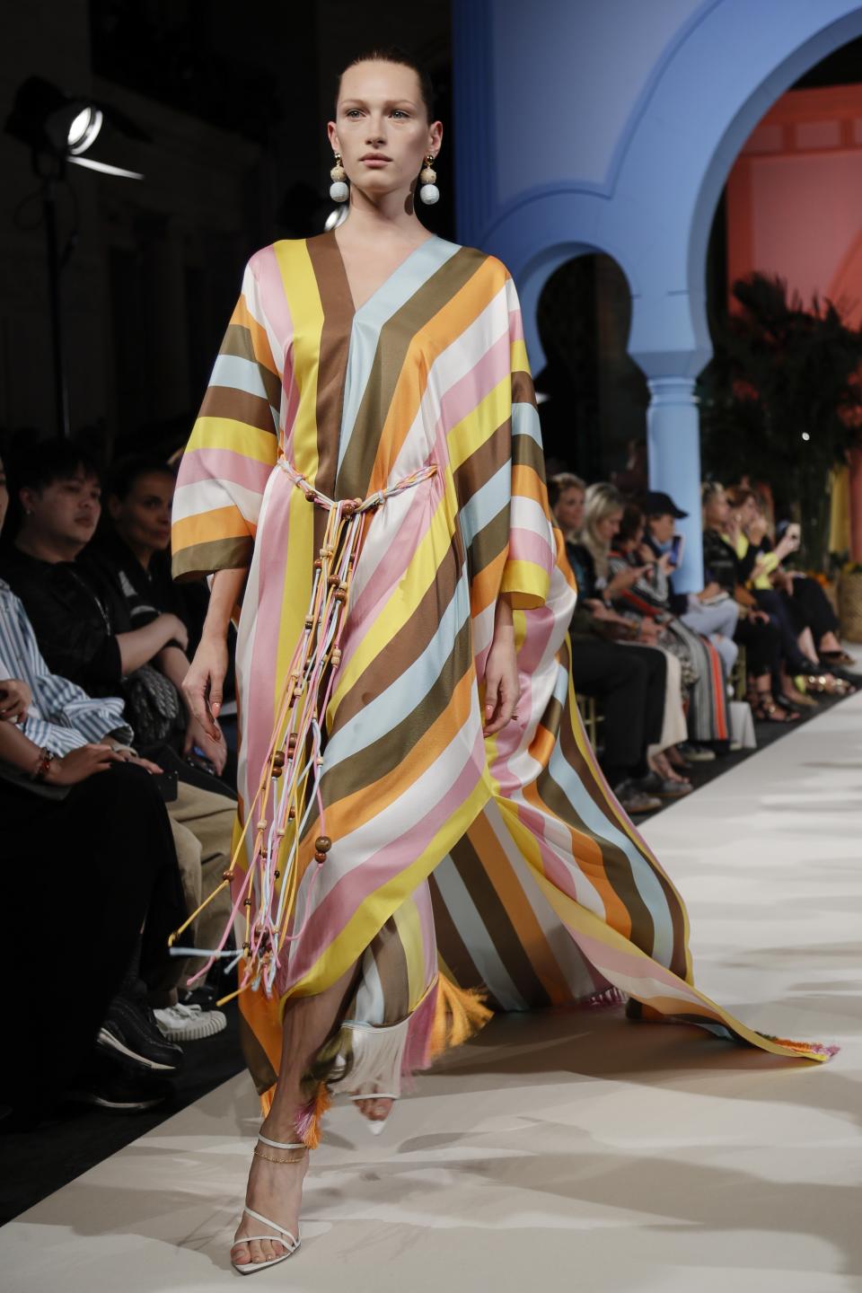 Fashion from the Oscar de la Renta collection is modeled Tuesday, Sept. 10, 2019, during Fashion Week in New York. (AP Photo/Frank Franklin II)