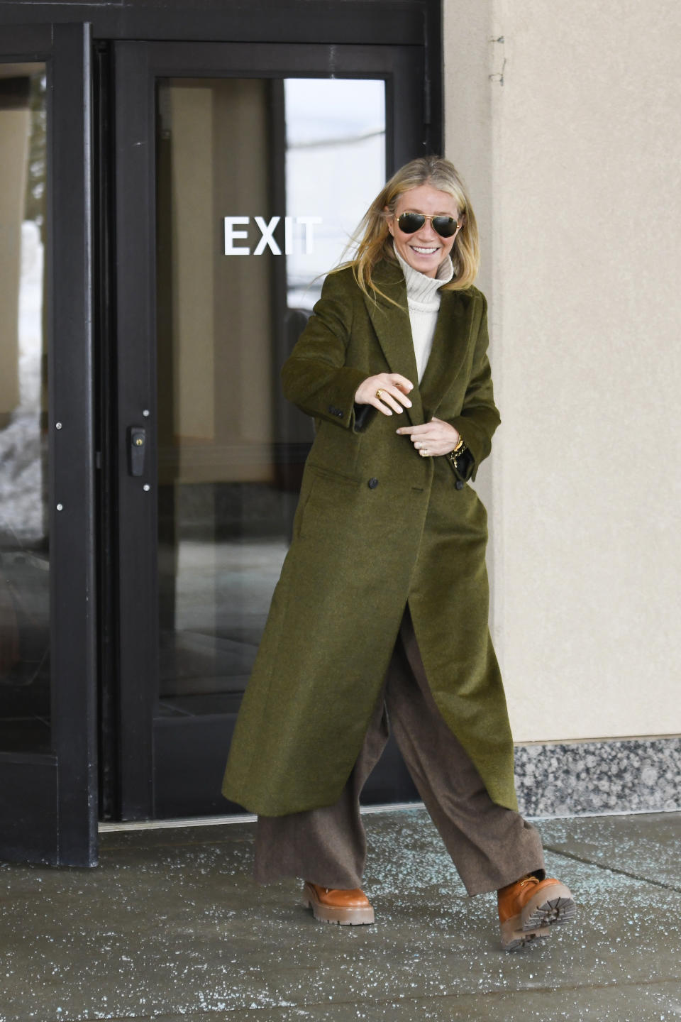 Actor Gwyneth Paltrow leaves the courthouse, Tuesday, March 21, 2023, in Park City, Utah, where she is accused in a lawsuit of crashing into a skier during a 2016 family ski vacation, leaving him with brain damage and four broken ribs. Terry Sanderson claims that the actor-turned-lifestyle influencer was cruising down the slopes so recklessly that they violently collided, leaving him on the ground as she and her entourage continued their descent down Deer Valley Resort, a skiers-only mountain known for its groomed runs, après-ski champagne yurts and posh clientele. (AP Photo/Alex Goodlett)
