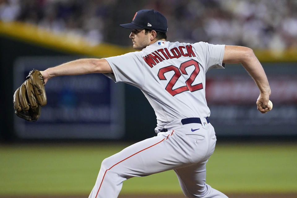 Boston Red Sox starting pitcher Garrett Whitlock throws against the Arizona Diamondbacks during the fifthinning of a baseball game, Saturday, May 27, 2023, in Phoenix. (AP Photo/Matt York)