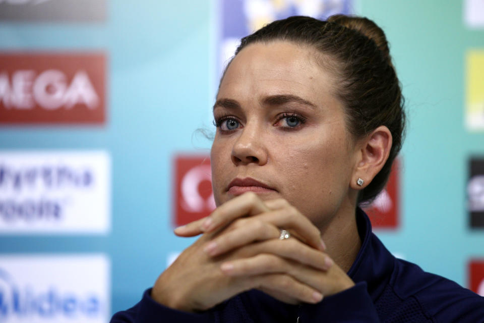 SHANGHAI, CHINA - JULY 23: Natalie Coughlin of the United States participates in a press conference on Day Eight of the 14th FINA World Championships at the Main Press Center of the Oriental Sports Center on July 23, 2011 in Shanghai, China. (Photo by Feng Li/Getty Images)