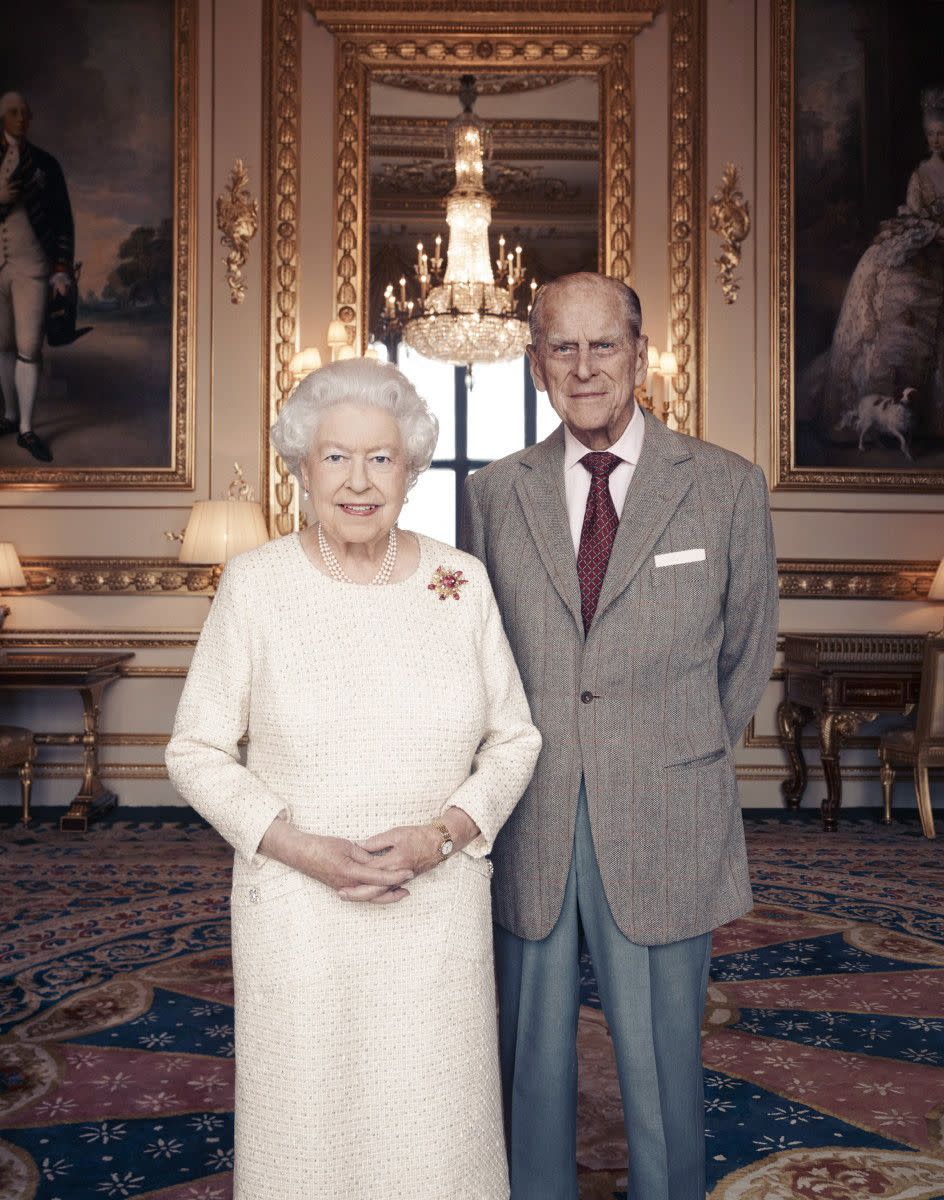 The Queen and the Duke of Edinburgh got married in 1947 and are still married 70 years on. The Queen and His Royal Highness are framed by Thomas Gainsborough's 1781 portraits of George III and Queen Charlotte, who were married for 57 years.