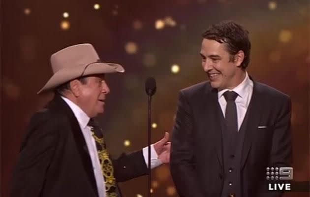 He was named the coveted Gold Logie winner on Sunday night for his portrayal of Molly Meldrum, and Samuel Johnson had a mixture of emotions when the music icon interrupted his speech. Photo: Nine