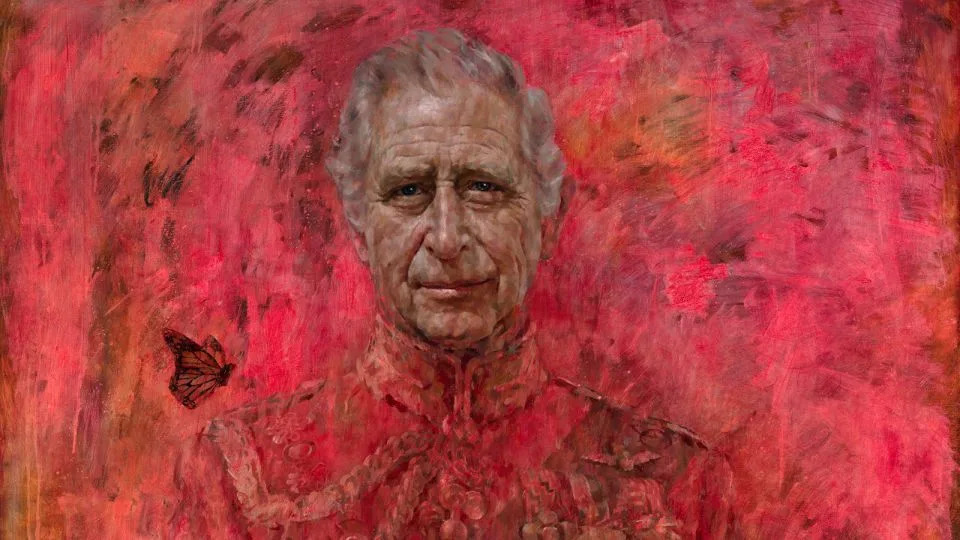 Artist Jonathan Yeo's oil on canvas portrait of Britain's King Charles III. The portrait was commissioned in 2020 to celebrate the then Prince of Wales's 50 years as a member of The Drapers' Company in 2022. - Jonathan Yeo/PA/AP