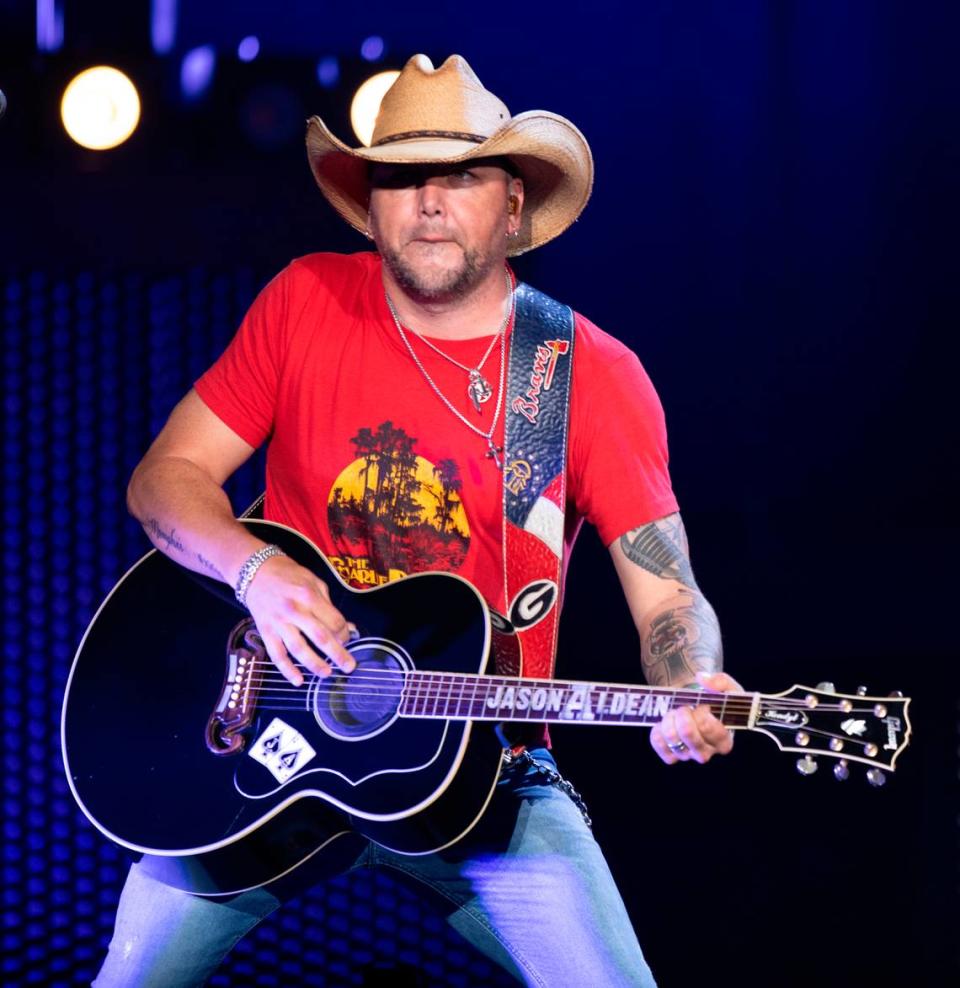 Jason Aldean plays Raleigh, N.C.’s Coastal Credit Union Music Park at Walnut Creek, Friday night, Aug. 11, 2023.