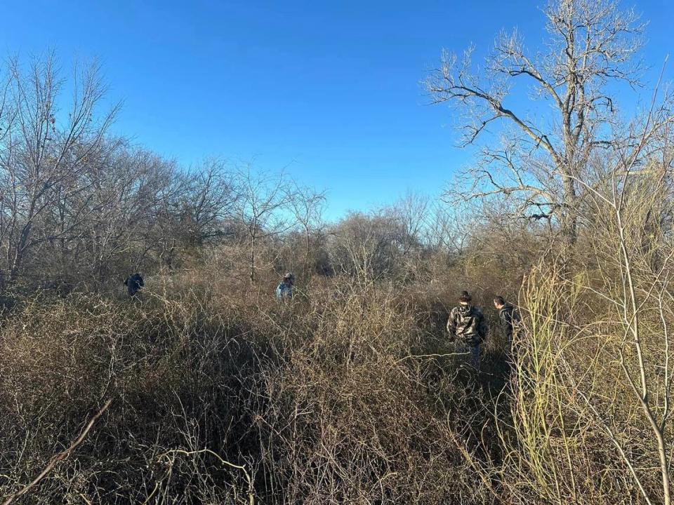 Eleven people from around Parker County responded to the call to help rescue a little pig trapped in acres of thorny brush on the edge of Springtown.