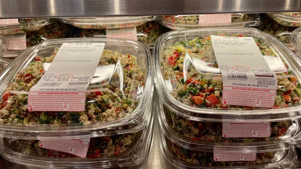 pprepackaged quinoa salads in plastic clamshells at costco