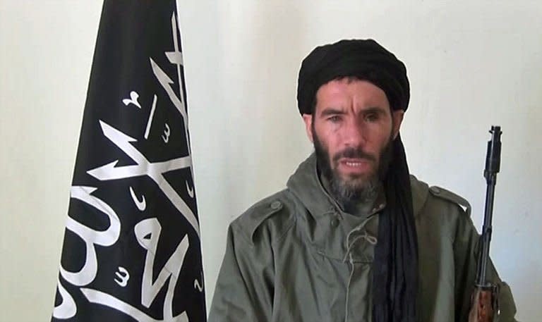 An undated grab from a video obtained by ANI Mauritanian news agency reportedly shows former Al-Qaeda in the Islamic Maghreb (AQIM) emir Mokhtar Belmokhtar speaking at an undisclosed location