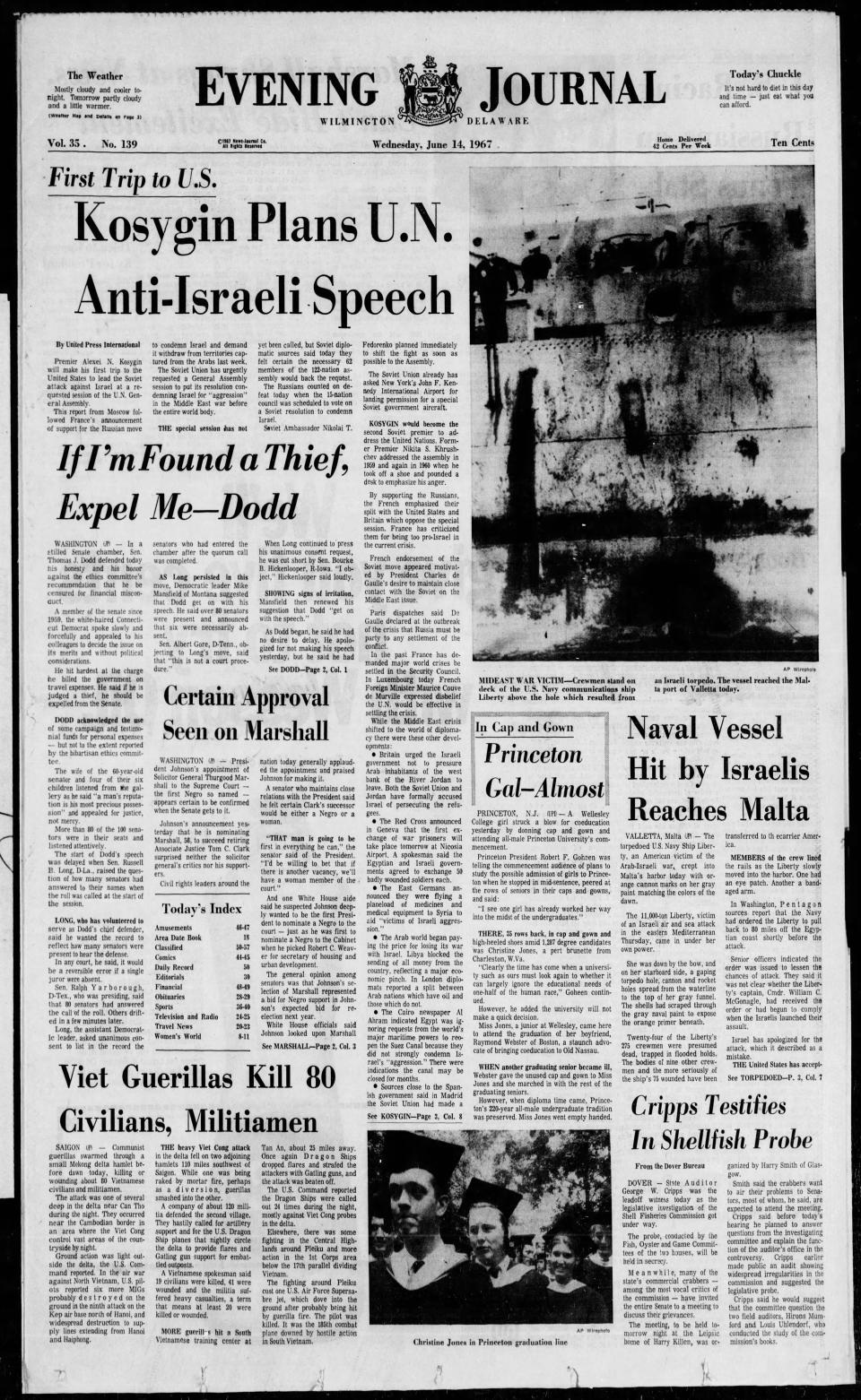 Front page of the Evening Journal from June 14, 1967.