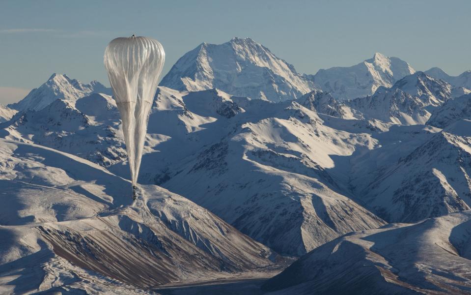 A Project Loon high altitude balloon sails over Tekapo in Southern New Zealand in 2013 - REUTERS