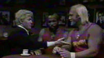 <p> In this edition of “Fernando’s Hideaway,” starring Billy Crystal as the real-life Fernando Lamas, his guests — wrestling superstars Mr. T and Hulk Hogan, hosting together — begin to laugh at his ad-lib. The Hulkster’s laughter apparently created a bouncing effect on his pectorals, inspiring Crystal to add another a hilarious, unscripted comment without breaking character. </p>