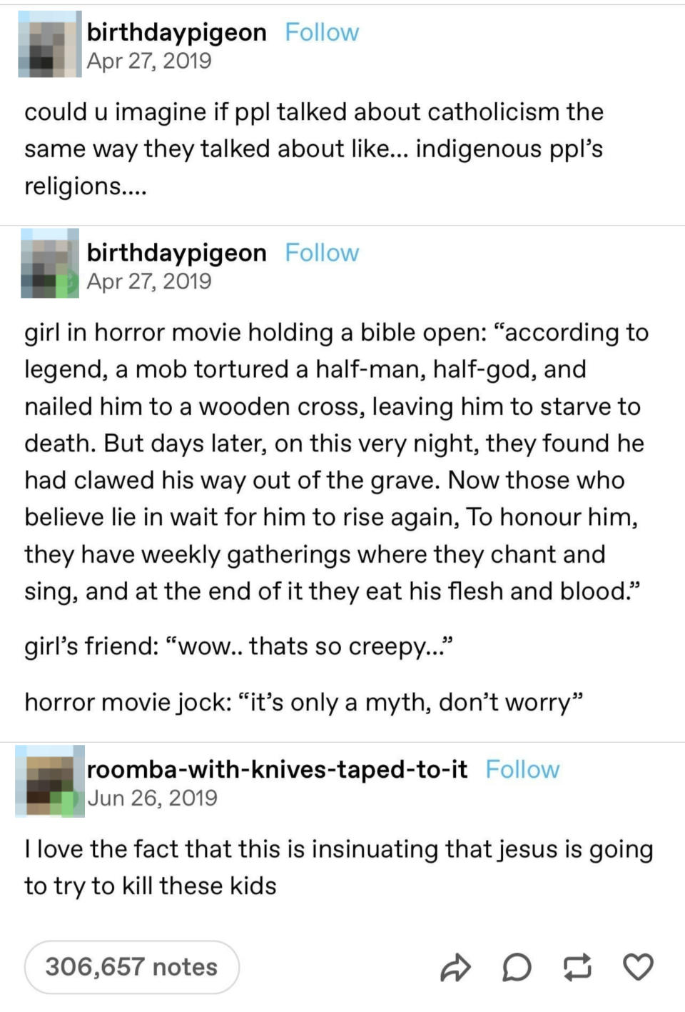 Image summary: A series of social media posts discussing a children's movie scene with religious undertones