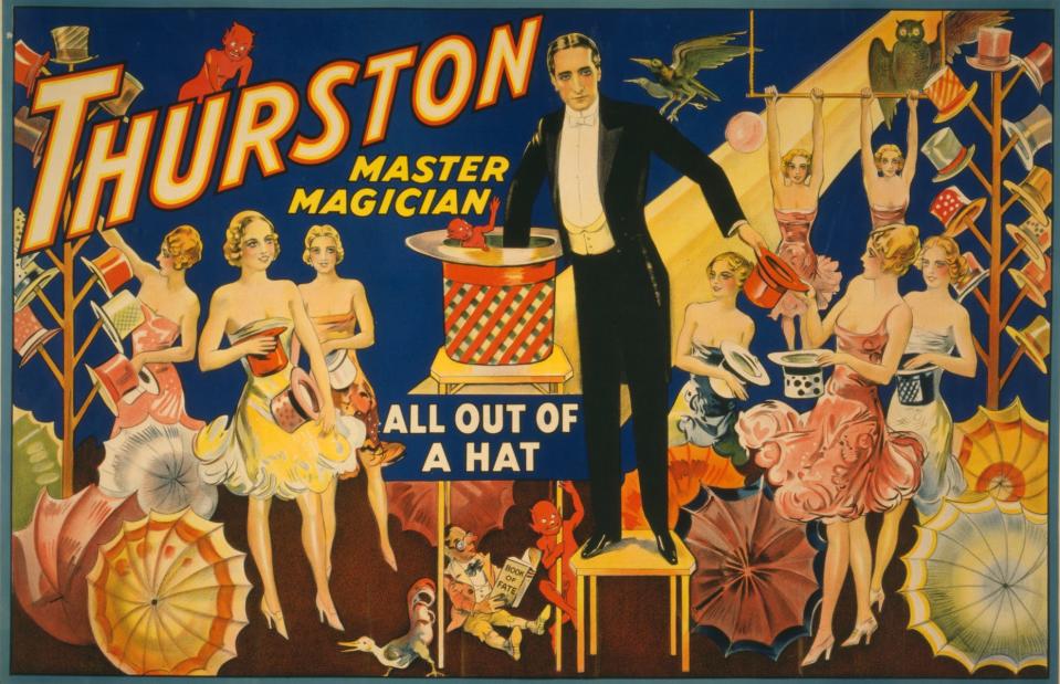 Howard Thurston’s magic act had card tricks, assistants, grand illusions and even a magic top hat.