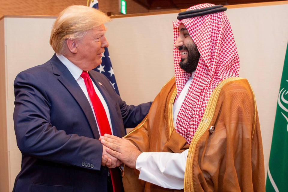 President Donald Trump meets Crown Prince of Saudi Arabia, Mohammed Bin Salman, on the sidelines of the second day of the G-20 Summit in Osaka, Japan, on June 29, 2019. (Photo: Bandar Algaloud/Saudi Kingdom Council/Handout/Anadolu Agency/Getty Images)