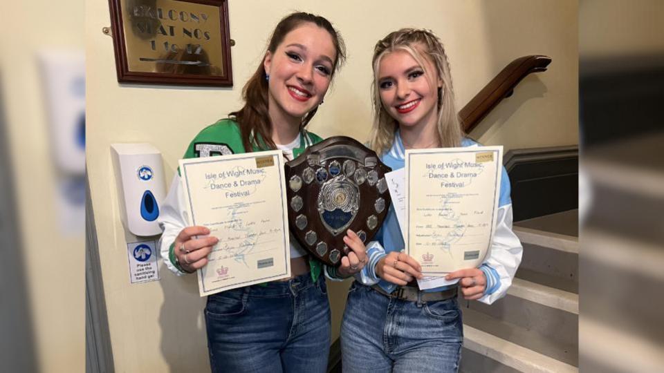 Isle of Wight County Press: From left, Josie Flack and Lottie Paine won the musical theatre duo category
