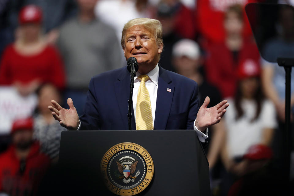 President Trump speaks at a campaign rally in Colorado Springs, Colo., on Thursday. (AP Photo/David Zalubowski) 