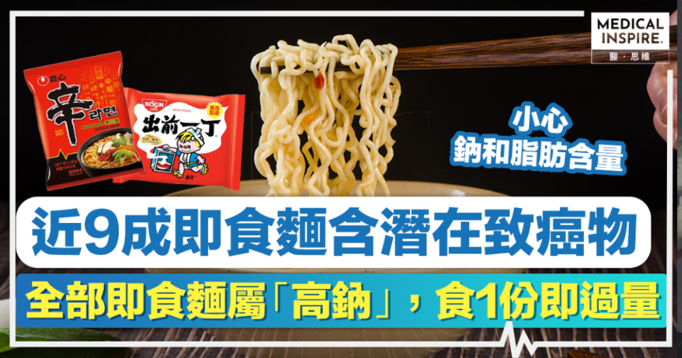 消委會即食麵丨近9成即食麵含潛在致癌物，全部即食麵屬「高鈉」，食1份即過量！