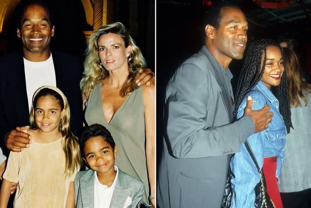 <p>Bei/Shutterstock ; Vinnie Zuffante/Getty</p> OJ Simpson, Nicole Simpson, Sydney Simpson and Justin Simpson at the 'Naked Gun 33 1/3' Premiere on March 16, 1994. ; O.J. Simpson and daughter Arnelle arrive for the "Cliffhanger" premiere on May 26, 1993.