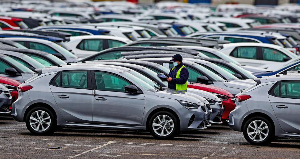 File photo dated 24/02/21 of cars at the Vauxhall plant in Ellesmere Port, Cheshire. Car production has continued to increase but the industry's recovery from the pandemic is being hit by a global shortage of supplies such as semiconductors, new research shows. Issue date: Friday June 25, 2021.