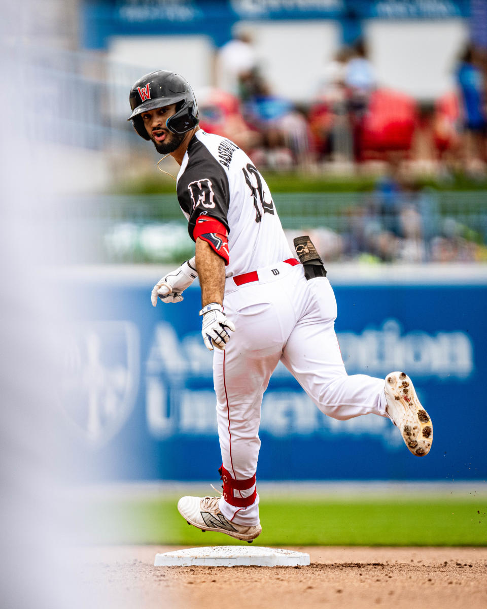 Red Sox prospect Matthew Lugo rounds the bases after hitting a home run in Worcester's 13-4 win over the Rochester Red Wings at Polar Park on Thursday.