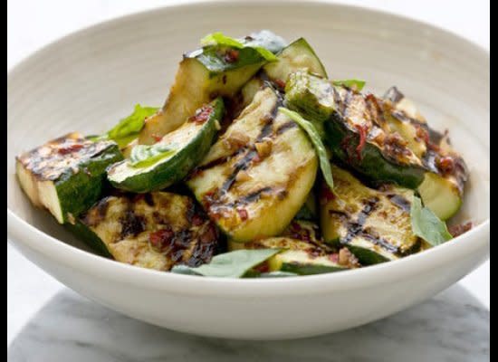 <strong>Get the <a href="http://www.huffingtonpost.com/2011/10/27/grilled-zucchini-with-bas_n_1055226.html" target="_hplink">Grilled Zucchini with Basil and Balsamic recipe</a> </strong> 