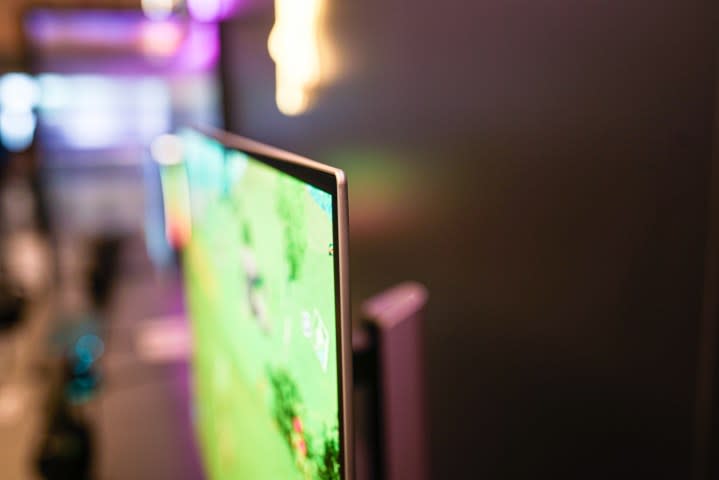 A side view of the Samsung Odyssey OLED G8 at CES 2024.