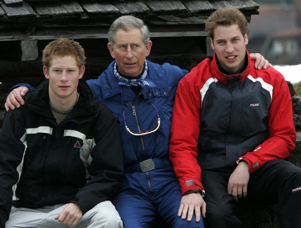 <div class="inline-image__caption"><p>Then-Prince Charles and his sons Prince William and Prince Harry pose for photographs in Klosters, March 31, 2005.</p></div> <div class="inline-image__credit">Ruben Sprich via Reuters</div>