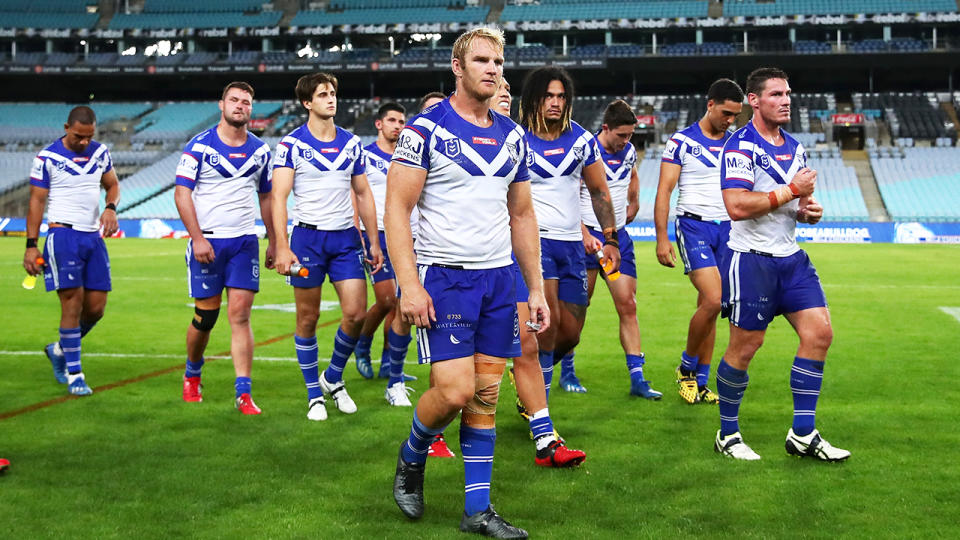 The Bulldogs, pictured here playing the Cowboys behind closed doors at ANZ Stadium on Thursday night.